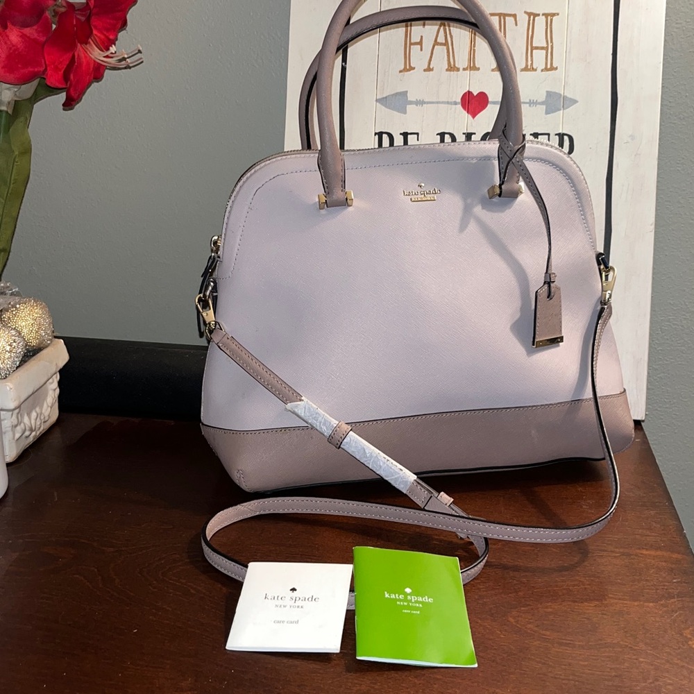 Kate Spade Cameron Street Margot Satchel 2 Tone Porcini & Beige 14K Gold Hardwar